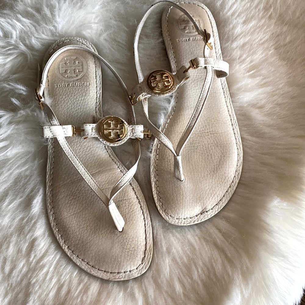 Tory Burch Ali Thong Leather Bleach Sandals size 8